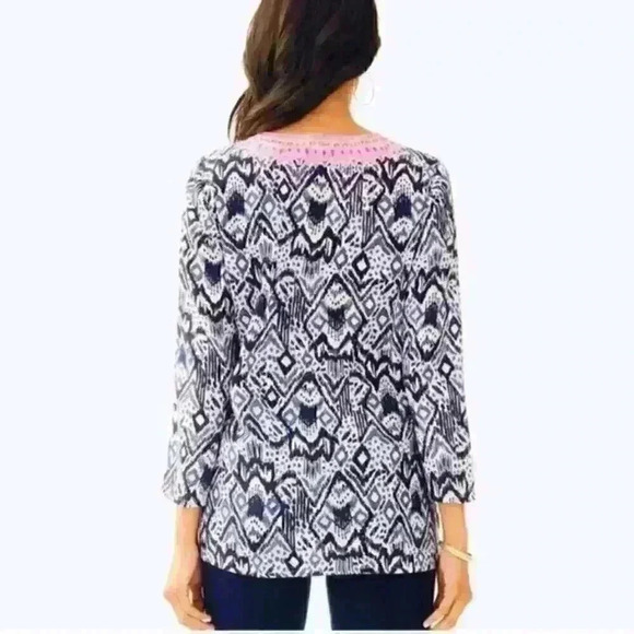 Lilly Pulitzer Oh My Cod Silk Renato Bead Dinner Tunic Top Shirt Blouse XS NWOT - Picture 6 of 9